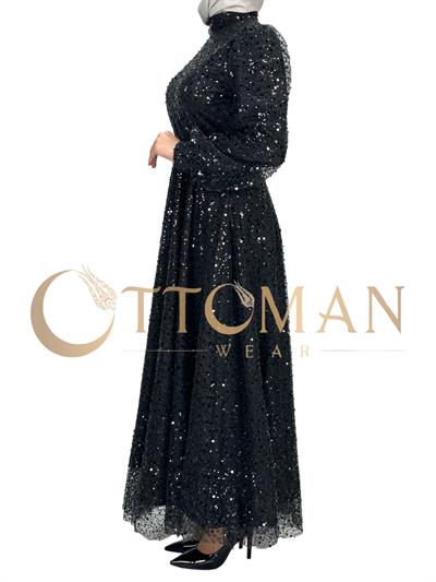 Taşlı Abiye Elbise Siyah OTW4533