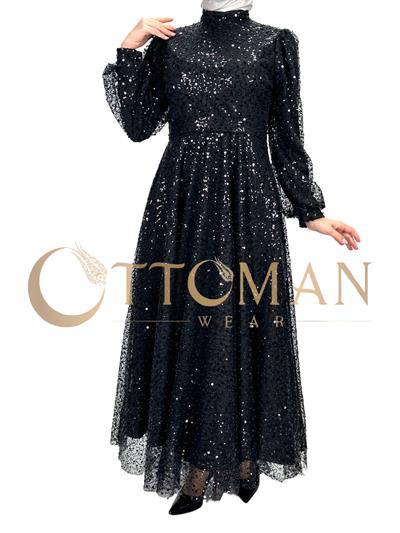 Taşlı Abiye Elbise Siyah OTW4533