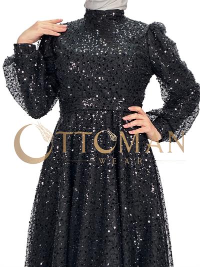 Taşlı Abiye Elbise Siyah OTW4533