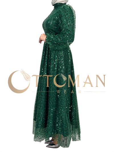 Taşlı Abiye Elbise Yeşil OTW4533