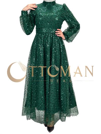 Taşlı Abiye Elbise Yeşil OTW4533