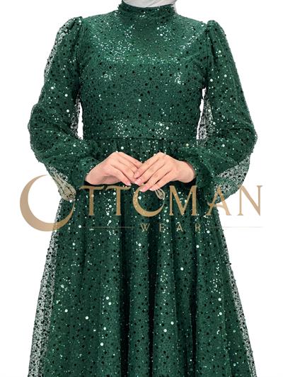 Taşlı Abiye Elbise Yeşil OTW4533