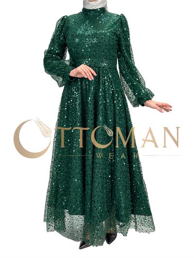 Taşlı Abiye Elbise Yeşil OTW4533