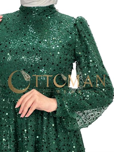 Taşlı Abiye Elbise Yeşil OTW4533