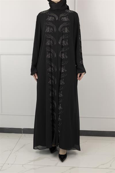 taşlı büyük beden abiye elbise Siyah OTW1377