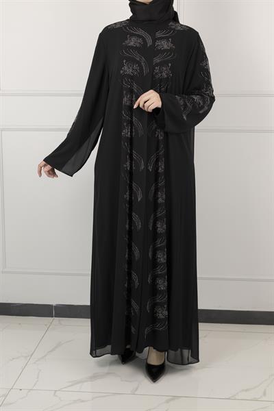 taşlı büyük beden abiye elbise Siyah OTW1377