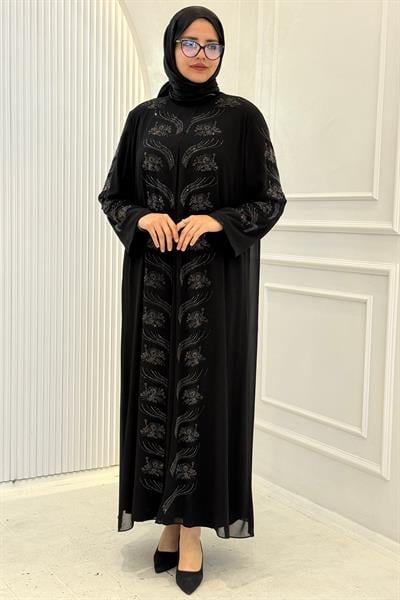 Taşlı Büyük Beden Abiye Elbise Siyah OTW1377