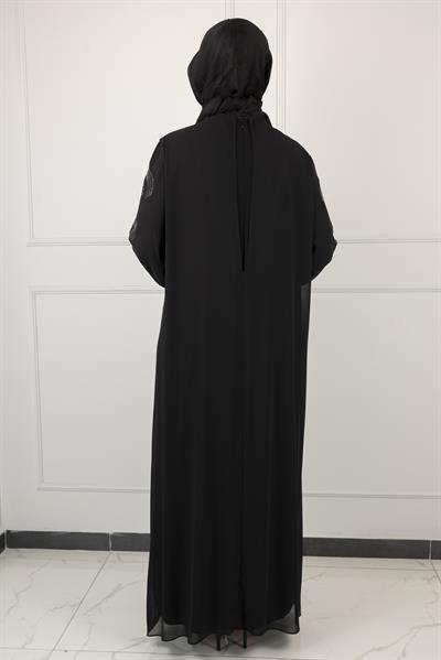 Taşlı Büyük Beden Abiye Elbise Siyah OTW1377
