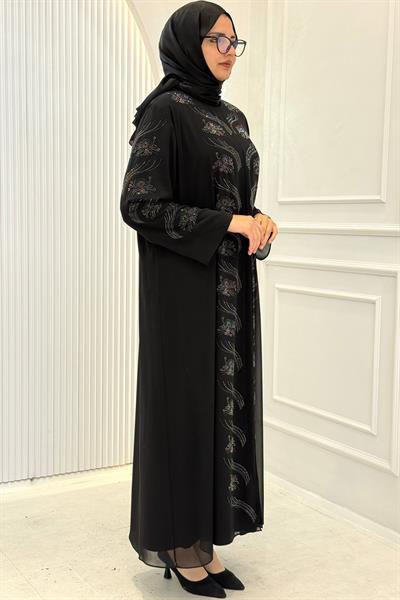 Taşlı Büyük Beden Abiye Elbise Siyah OTW1377