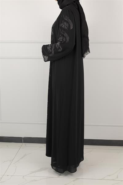 taşlı büyük beden abiye elbise Siyah OTW1377