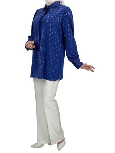 Taşlı Gömlek Saks OTW40429