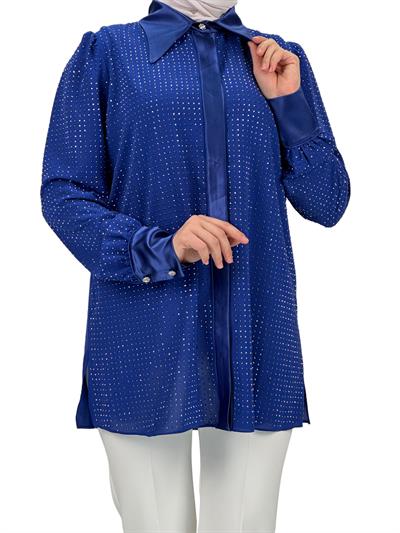 Taşlı Gömlek Saks OTW40429