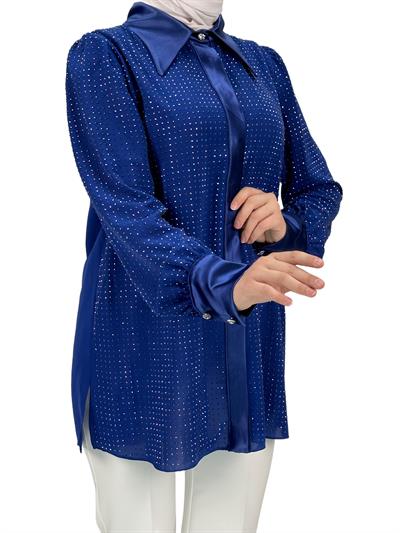 Taşlı Gömlek Saks OTW40429