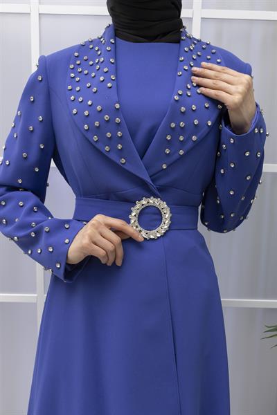 TAŞLI KEMERLİ ŞIK ÜÇLÜ TAKIM Saks OTW38963