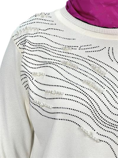 Taşlı Merserize Triko Tunik Ekru OTW121