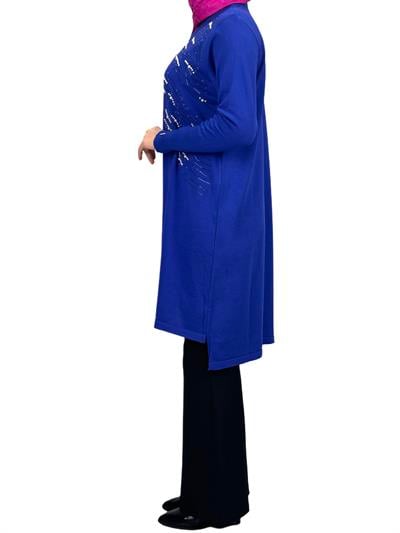Taşlı Merserize Triko Tunik Mavi OTW121