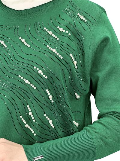 Taşlı Merserize Triko Tunik Yeşil OTW121