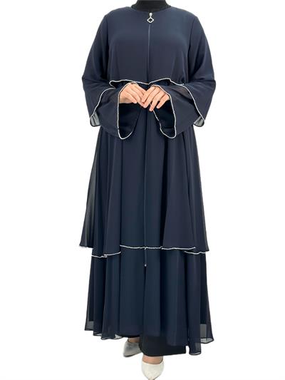 Taşlı Şifon Ferace Lacivert OTW36174