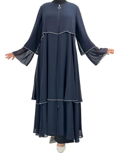 Taşlı Şifon Ferace Lacivert OTW36174