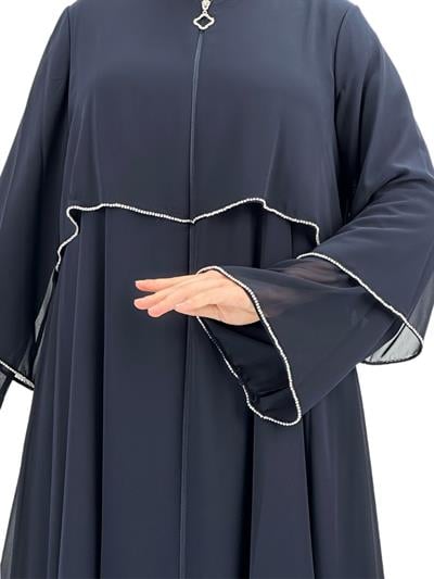 Taşlı Şifon Ferace Lacivert OTW36174