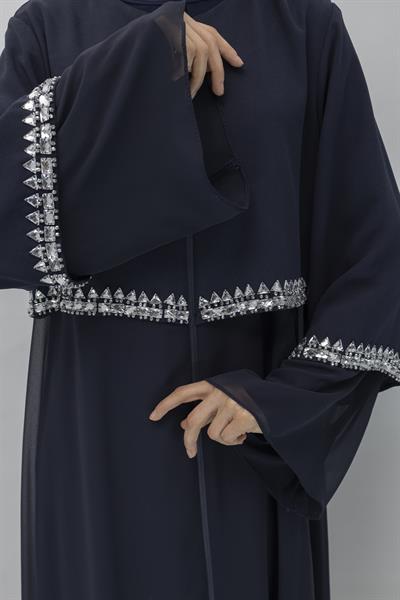 Taşlı Şifon Ferace Lacivert OTW36180