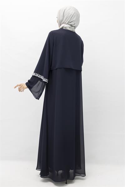 Taşlı Şifon Ferace Lacivert OTW36180