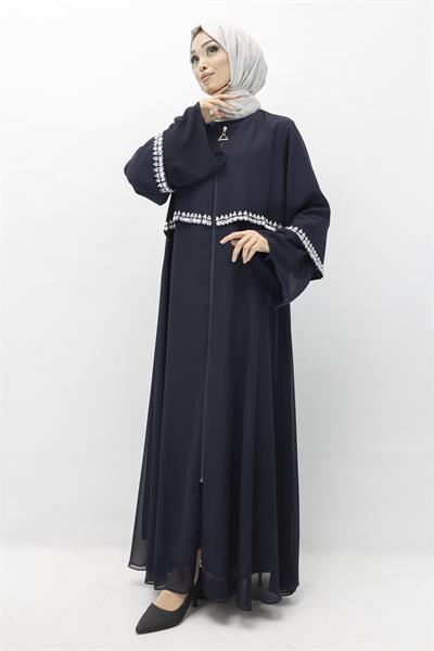 Taşlı Şifon Ferace Lacivert OTW36180