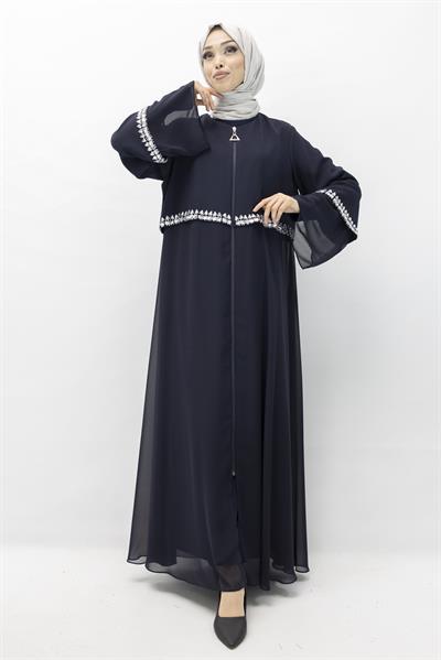 Taşlı Şifon Ferace Lacivert OTW36180