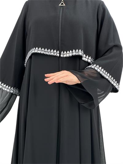 Taşlı Şifon Ferace Siyah OTW36180