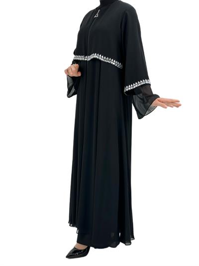 Taşlı Şifon Ferace Siyah OTW36180