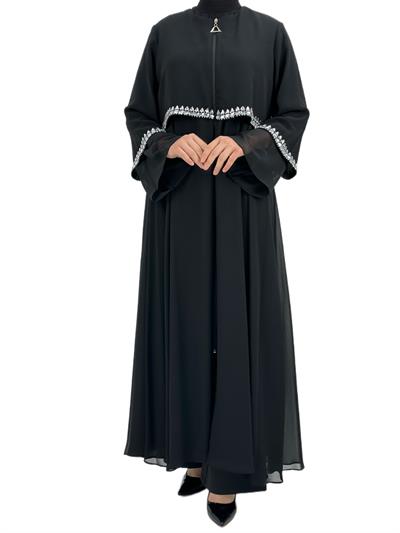 Taşlı Şifon Ferace Siyah OTW36180