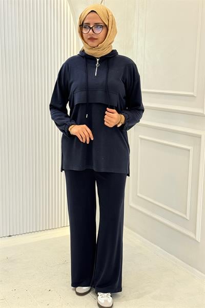 Taşlı Tensel Oysho Pantolonlu Takım Lacivert OTW7984