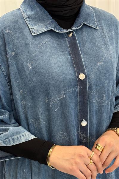 Tensel Kot Desenli Uzun Kap&Elbise Lacivert OTW5636