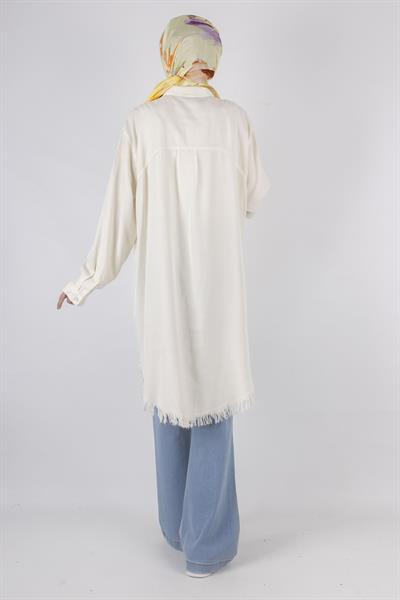 Tensel Kot Tesettür Gömlek Beyaz OTW7236