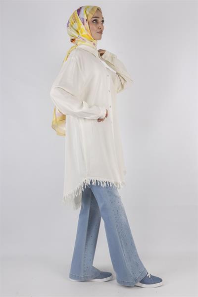 Tensel Kot Tesettür Gömlek Beyaz OTW7236