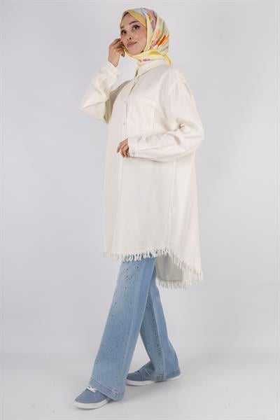 Tensel Kot Tesettür Gömlek Beyaz OTW7236