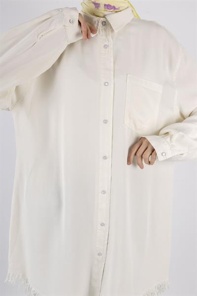 Tensel Kot Tesettür Gömlek Beyaz OTW7236