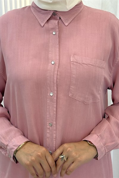 Tensel Kot Tesettür Gömlek Pembe OTW7236