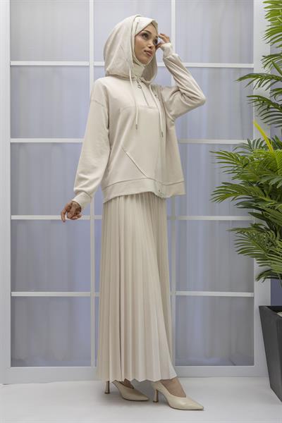 TENSEL OYSHO KUMAŞ SPOR ETEKLİ TAKIM Bej OTW70062