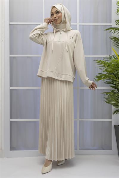 TENSEL OYSHO KUMAŞ SPOR ETEKLİ TAKIM Bej OTW70062