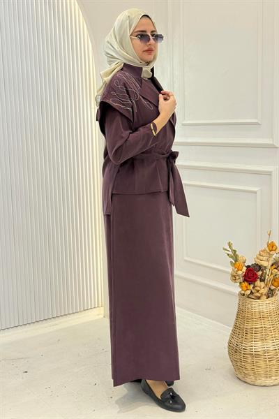 Tensel Yelekli Elbise Takım Bordo OTW7266