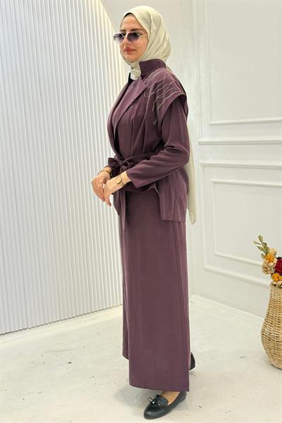 Tensel Yelekli Elbise Takım Bordo OTW7266