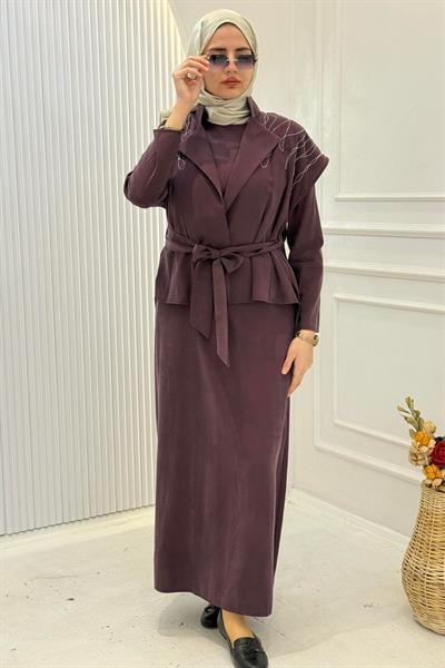 Tensel Yelekli Elbise Takım Bordo OTW7266