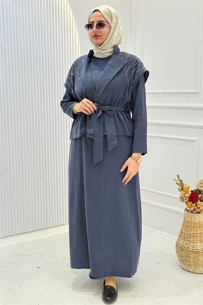 Tensel Yelekli Elbise Takım İndigo OTW7266