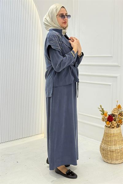 Tensel Yelekli Elbise Takım İndigo OTW7266