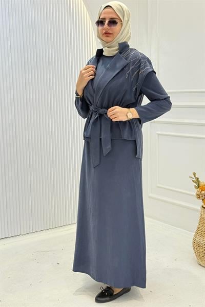 Tensel Yelekli Elbise Takım İndigo OTW7266