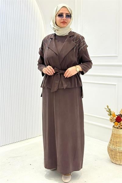 Tensel Yelekli Elbise Takım Kahve OTW7266