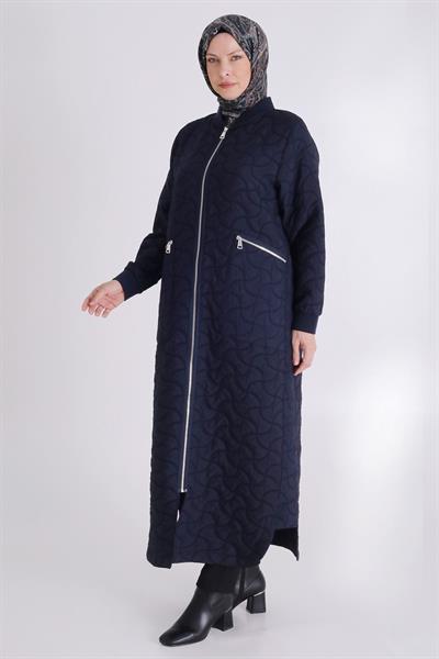 Tesettür Büyük Beden Spor Şık Kapitone Ferace Lacivert OTW2821