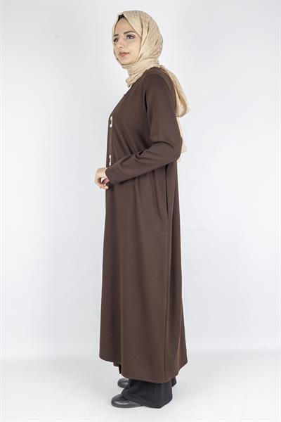 Toka Detaylı Çelik Örme Büyük Beden Elbise Kahve OTW7803