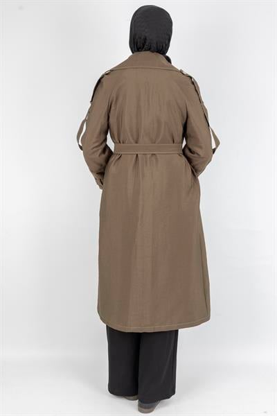 Tokalı Kemerli Şık Trenç Kap Haki OTW4182